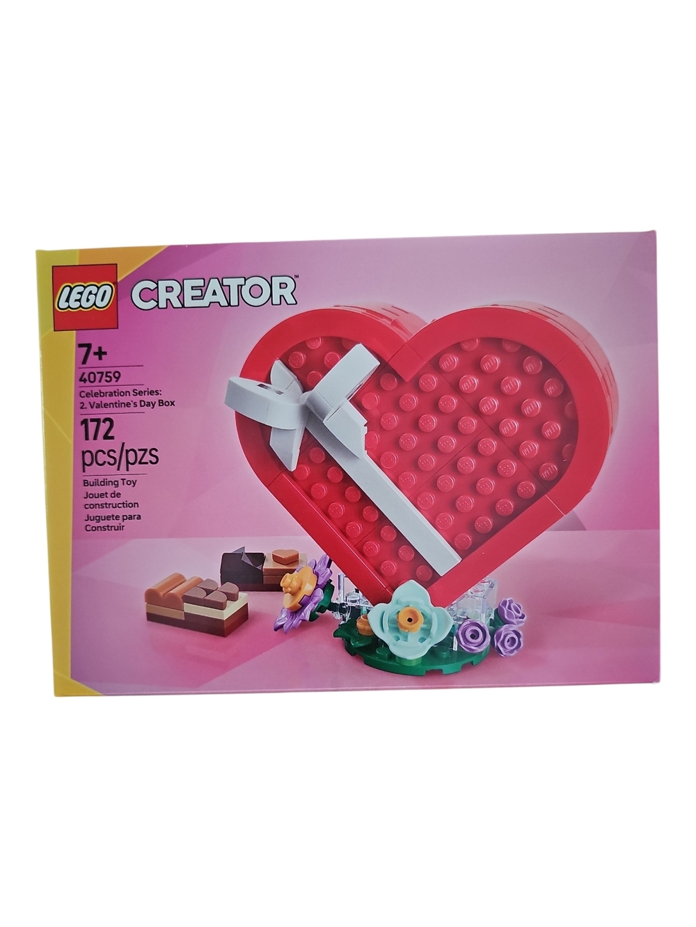 NWT Lego Creator Red Heart Chocolate  Box with White Bow and Floral Accent